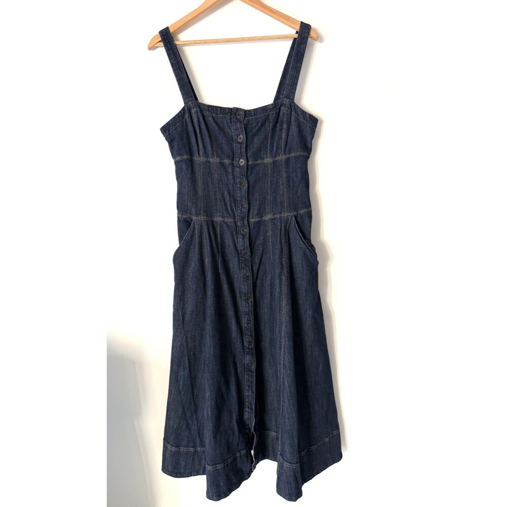 MAEVE By Anthropologie Button-Front Corset Denim Dress Women's Size 12 Midi